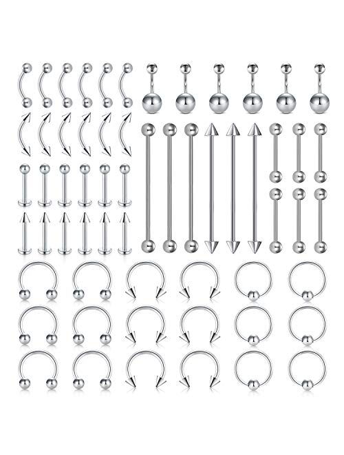 D.Bella Body Piercing Kit Stainless Steel Horseshoe Captive Nose Rings Lip Tongue Eyebrow Rings Piercing Tragus Cartilage Helix Earrings Navel Belly Button Rings Industri