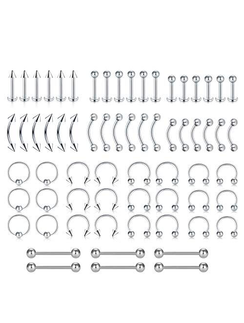 D.Bella Body Piercing Kit Stainless Steel Horseshoe Captive Nose Rings Lip Tongue Eyebrow Rings Piercing Tragus Cartilage Helix Earrings Navel Belly Button Rings Industri