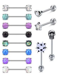 14G Nipple Rings Opal CZ Nipplerings Piercing Stainless Steel Nipple Straight Piercing Barbell for Women Girls