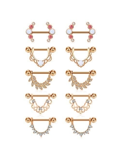 14G Nipple Rings Opal CZ Nipplerings Piercing Stainless Steel Nipple Straight Piercing Barbell for Women Girls