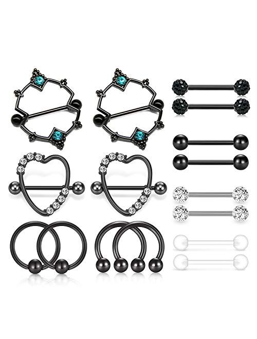 D.Bella 14G Nipple Rings Opal CZ Nipplerings Piercing Stainless Steel Nipple Straight Piercing Barbell for Women Girls