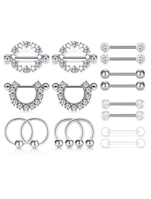 D.Bella 14G Nipple Rings Opal CZ Nipplerings Piercing Stainless Steel Nipple Straight Piercing Barbell for Women Girls