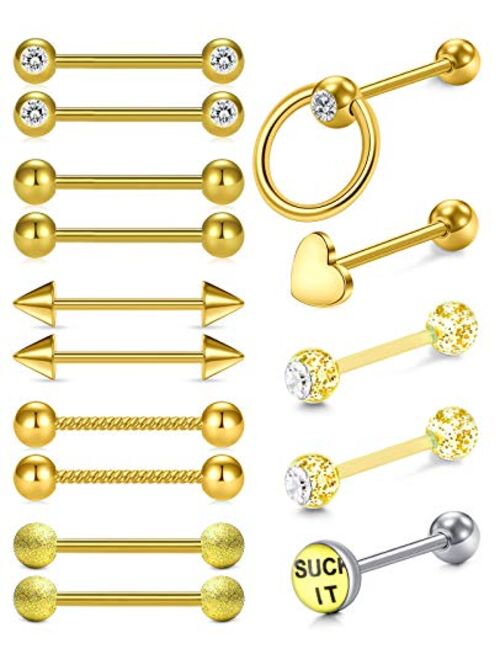 D.Bella 14G Nipple Rings Opal CZ Nipplerings Piercing Stainless Steel Nipple Straight Piercing Barbell for Women Girls