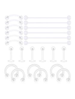 Clear Cartilage Earring Retainer 16G 14G Piercing Retainers 24Pcs Stainless Steel & Flexible Acrylic Helix Hoop Bioflex Nose Lip Stud Eyebrow Tragus Septum Horses