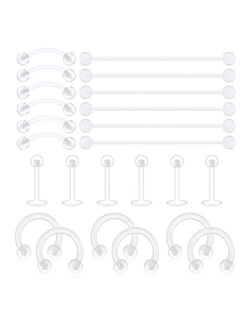 D.Bella Clear Cartilage Earring Retainer 16G 14G Piercing Retainers 24Pcs Stainless Steel & Flexible Acrylic Helix Hoop Bioflex Nose Lip Stud Eyebrow Tragus Septum Horses