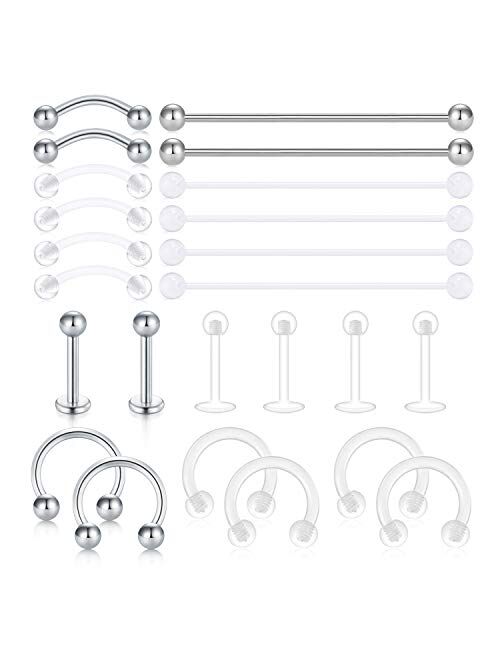 D.Bella Clear Cartilage Earring Retainer 16G 14G Piercing Retainers 24Pcs Stainless Steel & Flexible Acrylic Helix Hoop Bioflex Nose Lip Stud Eyebrow Tragus Septum Horses