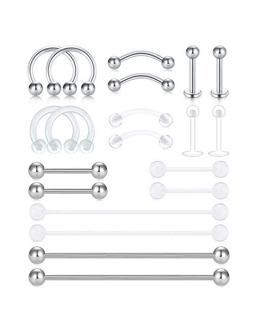 D.Bella Clear Cartilage Earring Retainer 16G 14G Piercing Retainers 24Pcs Stainless Steel & Flexible Acrylic Helix Hoop Bioflex Nose Lip Stud Eyebrow Tragus Septum Horses