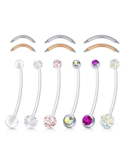 14G Pregnancy Belly Button Rings 38mm Flexible Bioplast Maternity Navel Rings Retainer for Women Girls with 6mm 8mm 10mm Stainless Steel Replacement Bars