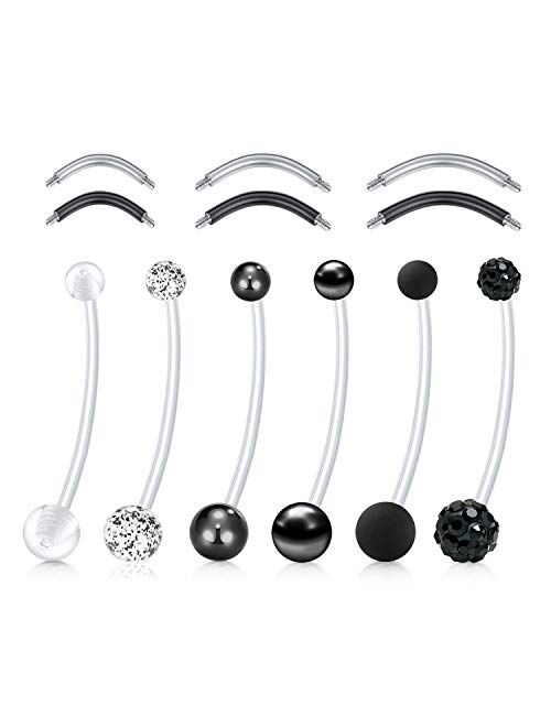 D.Bella 14G Pregnancy Belly Button Rings 38mm Flexible Bioplast Maternity Navel Rings Retainer for Women Girls with 6mm 8mm 10mm Stainless Steel Replacement Bars