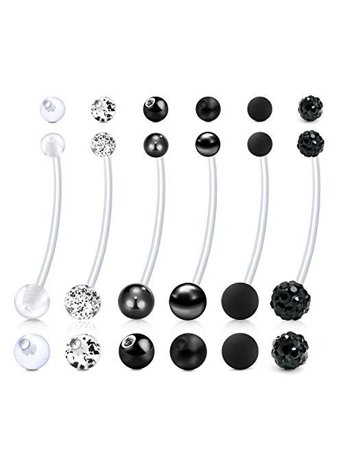 D.Bella 14G Pregnancy Belly Button Rings 38mm Flexible Bioplast Maternity Navel Rings Retainer for Women Girls with 6mm 8mm 10mm Stainless Steel Replacement Bars