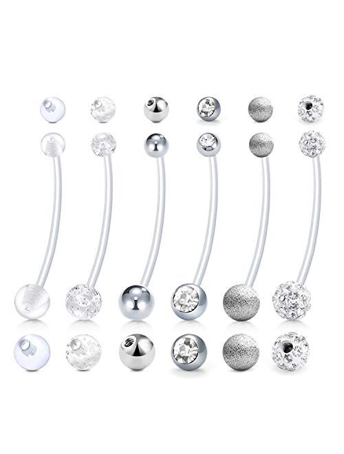 D.Bella 14G Pregnancy Belly Button Rings 38mm Flexible Bioplast Maternity Navel Rings Retainer for Women Girls with 6mm 8mm 10mm Stainless Steel Replacement Bars