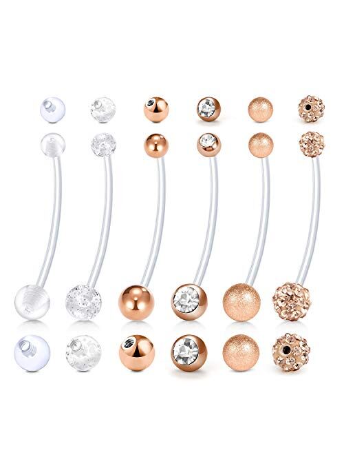 D.Bella 14G Pregnancy Belly Button Rings 38mm Flexible Bioplast Maternity Navel Rings Retainer for Women Girls with 6mm 8mm 10mm Stainless Steel Replacement Bars