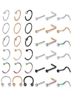 20G Nose Rings Hoop Surgical Stainless Steel 8mm Hoop Nose Rings for Women Bone Pin L Shaped Nose Rings Studs Screw Nose Nostrial Piercing Jewerly