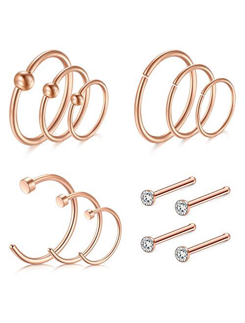 D.Bella Nose Rings Hoop, 16G Nose Rings 8/10/12mm Septum Rings Hoop for Lip Nose Helix Cartilage Piercing Rings Jewelry