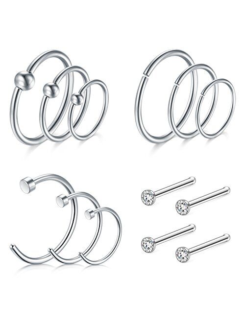 D.Bella Nose Rings Hoop, 16G Nose Rings 8/10/12mm Septum Rings Hoop for Lip Nose Helix Cartilage Piercing Rings Jewelry