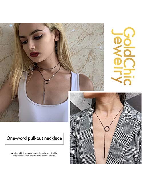 GoldChic Jewelry Customized Y Necklace for Women,Lariat Necklace, Looped Long Lariat Y Bar/Lock/Peal/Star/Rose Pendant Necklace Personalized Gifts for Women Girls, Summer