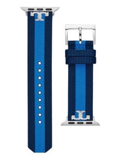 Women's Navy & Blue Stripe Grosgrain Band For Apple Watch Leather Strap 38mm/40mm