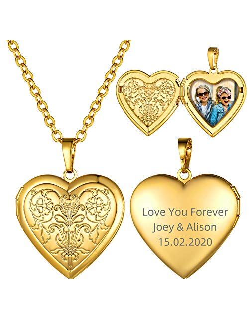 GOLDCHIC JEWELRY Heart Locket Necklace,18K Gold Plated/Platinum Plated/Rose Gold Flower/Tree of Life Memorial Photo Locket Necklace with Picture with 20”+2” Chain,with Gi