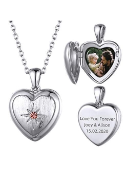 GOLDCHIC JEWELRY 925 Sterling Silver Heart Photo Locket Necklace That Holds Pictures for Women Girls, Birthstone/Tree of Life/Kiss Couple/Angel Wing Lockets w 18”+2”Adjus