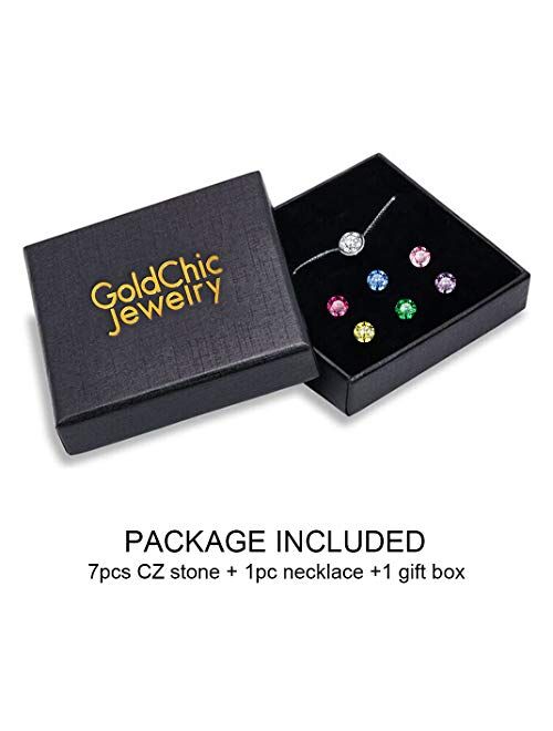 GoldChic Jewelry 7pcs Interchangeable Bezel-Set Necklace for Women Girl Gift Jewelry,Cubic Zirconia Necklace, Bezel Necklace with Gift Box