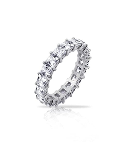 Platinum or Gold Plated Sterling Silver Princess Cut All-Around Band Ring made with Swarovski Zirconia