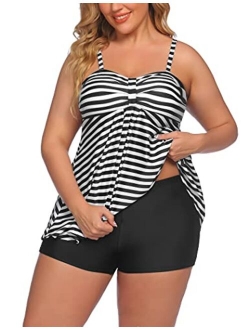 Women Tankini Swimsuits Two Piece Bathing Suit with Shorts Retro Sailor Stripe Dot Tankini Set