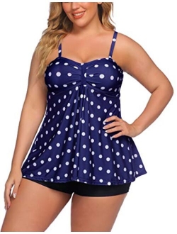 Women Tankini Swimsuits Two Piece Bathing Suit with Shorts Retro Sailor Stripe Dot Tankini Set