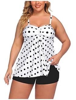 Women Tankini Swimsuits Two Piece Bathing Suit with Shorts Retro Sailor Stripe Dot Tankini Set