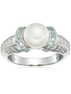 Amazon Collection Platinum Plated Sterling Cultured Pearl Ring