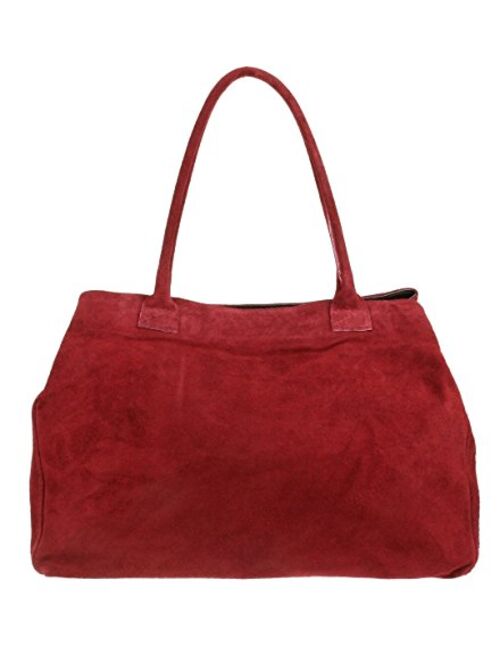 Girly Handbags Expandable Italian Suede Leather Shoulder Bag