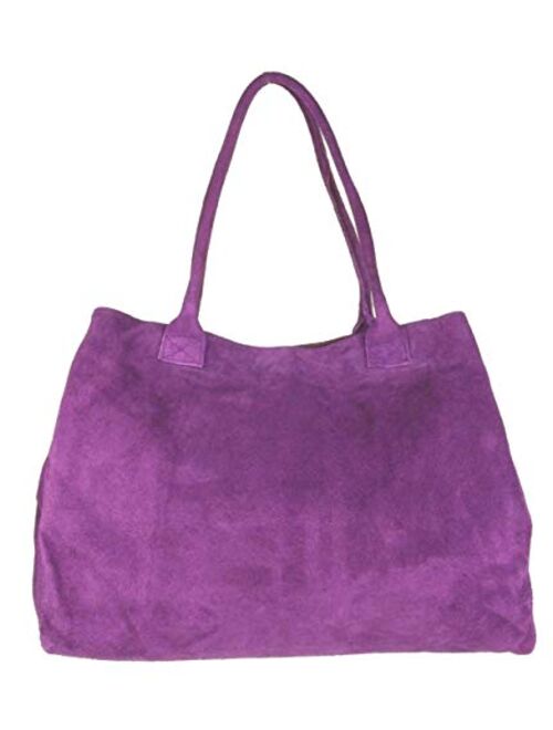 Girly Handbags Expandable Italian Suede Leather Shoulder Bag