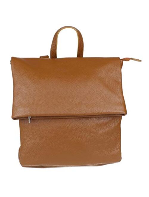 Girly Handbags Plain Genuine Leather Fold Over Backpack