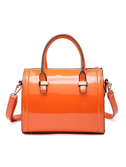 DASEIN Shiny Patent Faux Leather Handbags Barrel Top Handle Purse Satchel Bag Shoulder Bag for Women