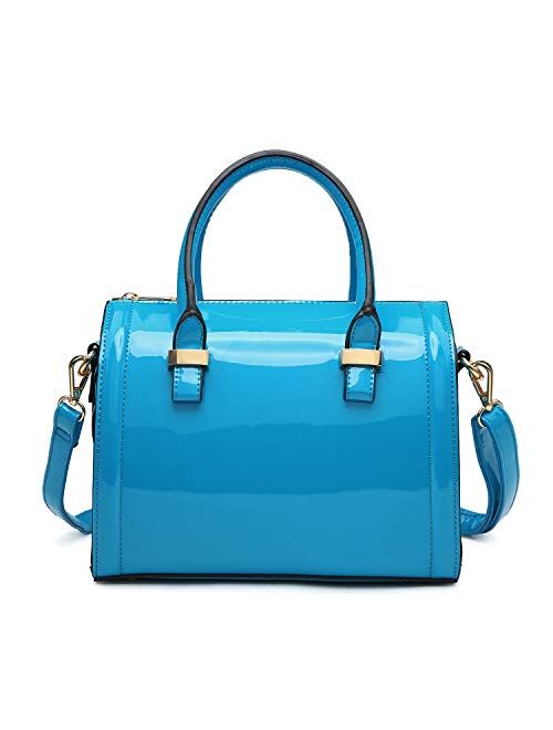 DASEIN Shiny Patent Faux Leather Handbags Barrel Top Handle Purse Satchel Bag Shoulder Bag for Women