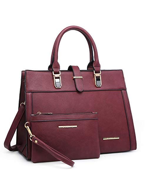 DASEIN Women's Handbag Flap-over Belt Shoulder Bag Top Handle Tote Satchel Purse Work Bag w/Matching Wristlet