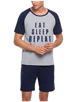 Mens Sleepwear Short Sleeve Pajamas Set Raglan Top and Shorts Soft Lounge Set