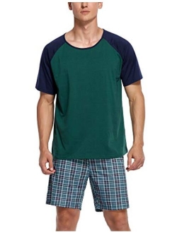 Mens Sleepwear Short Sleeve Pajamas Set Raglan Top and Shorts Soft Lounge Set