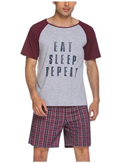 Mens Sleepwear Short Sleeve Pajamas Set Raglan Top and Shorts Soft Lounge Set