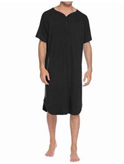 Sleepwear Men's Nightshirt Short Sleeve Pajamas Comfy Big & Tall Henley Sleep Shirt M-XXXL