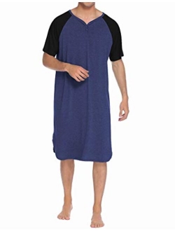 Sleepwear Men's Nightshirt Short Sleeve Pajamas Comfy Big & Tall Henley Sleep Shirt M-XXXL