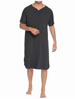 Sleepwear Men's Nightshirt Short Sleeve Pajamas Comfy Big & Tall Henley Sleep Shirt M-XXXL