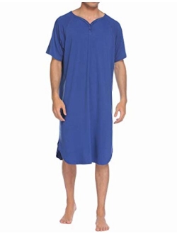 Sleepwear Men's Nightshirt Short Sleeve Pajamas Comfy Big & Tall Henley Sleep Shirt M-XXXL