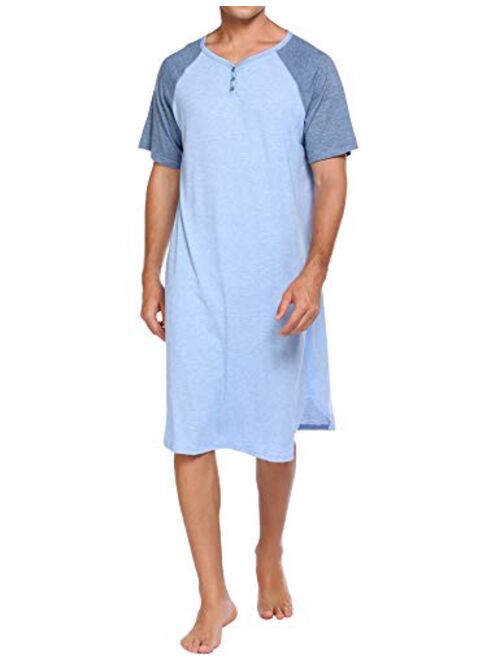 Ekouaer Sleepwear Men's Nightshirt Short Sleeve Pajamas Comfy Big & Tall Henley Sleep Shirt M-XXXL