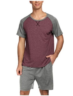 Men's Short Sleeve Pajama Set Summer Pj Short Set 2 Pcs Loungewear Sleepwear with Pockets