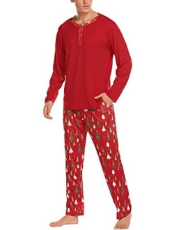 Men's Pajama Christmas Sleepwear Cotton Long Sleeve Lounge Holiday Printed 2 Piece pj Set