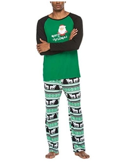 Men's Pajama Christmas Sleepwear Cotton Long Sleeve Lounge Holiday Printed 2 Piece pj Set