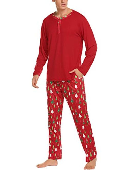 Ekouaer Men's Pajama Christmas Sleepwear Cotton Long Sleeve Lounge Holiday Printed 2 Piece pj Set