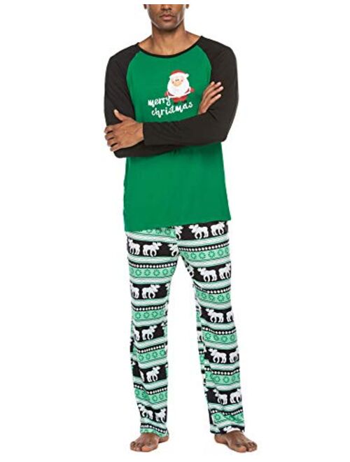 Ekouaer Men's Pajama Christmas Sleepwear Cotton Long Sleeve Lounge Holiday Printed 2 Piece pj Set