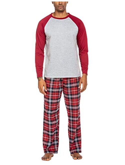 Ekouaer Pajamas Set for Men Long Sleeve Sleepwear Sets with Pocket Nightwear