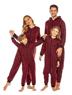 Family Matching Pajamas Set Fleece Onesie Sleepwear Christmas Parent-Child Zipper Jumpsuit with Pocket